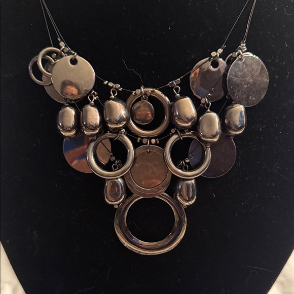 Black Statement Necklace Set with Gold Leaf Earrings - Women Jewelry - Picture 2 of 6